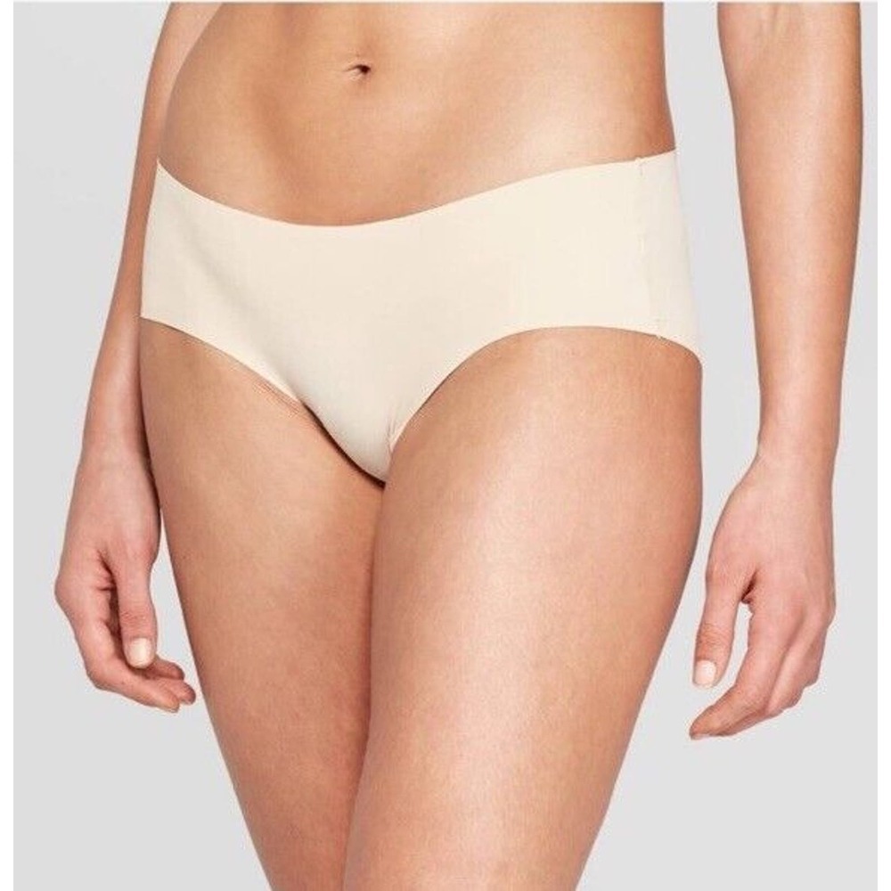 Auden Panties 2 Hipster Invisible Edge Soft Beige 1 Cheeky w Lace Front Medium - Picture 2 of 7